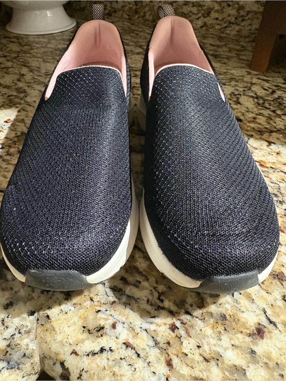 Skechers Arch Comfort Slip-On Knit Walking Shoes - Black with Pink Lining